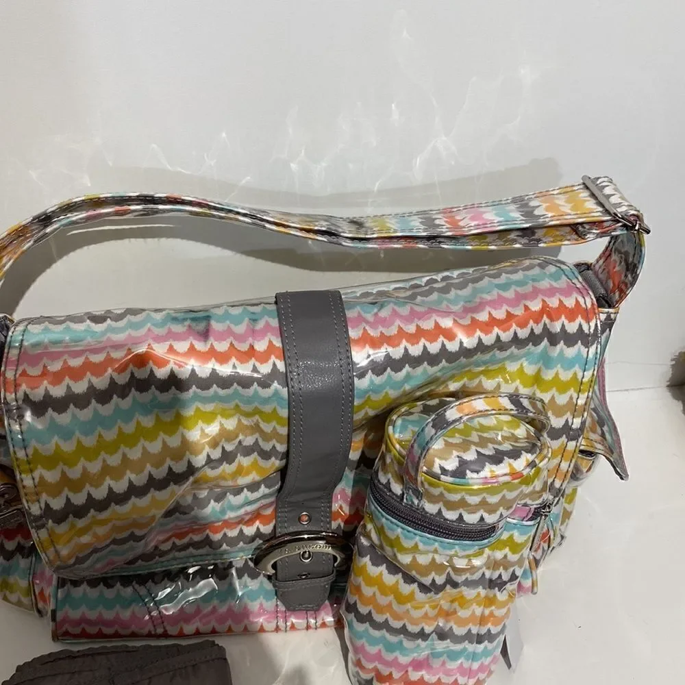 Kalencom New‎ Orleans Diaper Bag Set Chevron Wave Laminated Multicolor NWT